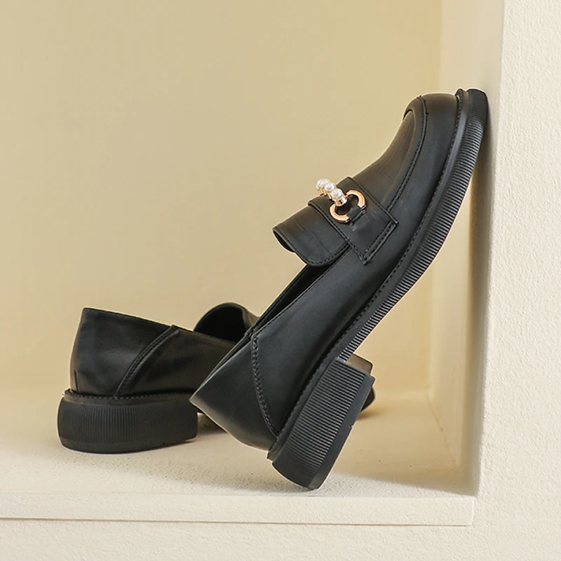 pearl Women's loafers Shoes Mary Jane Shoes Girls School Jk Uniform Lolita Shoes flats College Gothic Quality loafers for women