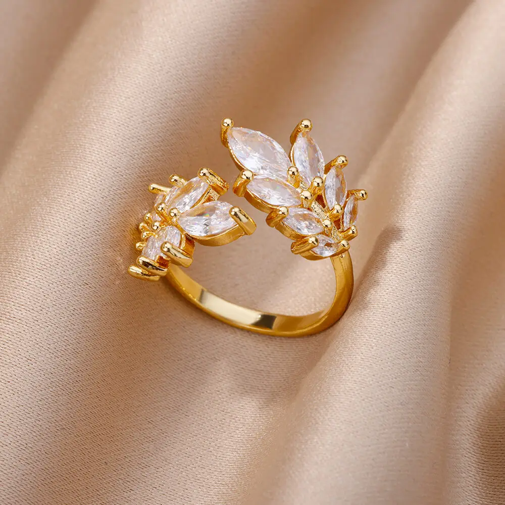 

Zircon Tree Leaf Rings for Women Girls Shiny Stainless Steel Ring 2023 Trend Koeran Fashion Aesthetic Wedding Jewerly anillos