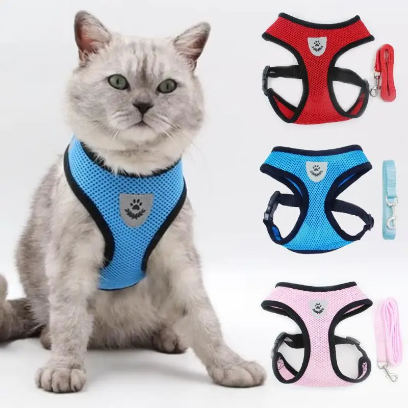 

Pet Cats Harness Adjustable Walking Lead Leash Air Mesh Soft Breathable Vest Collar Dog Harnesses For Small Medium Puppy Kitty