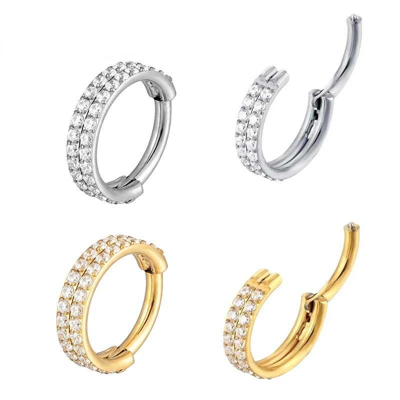 

1PC New G23 Titanium Double Cubic Zirconia High Quality Height Segment Rings Open Small Septum Nose Ear Piercing Jewelry