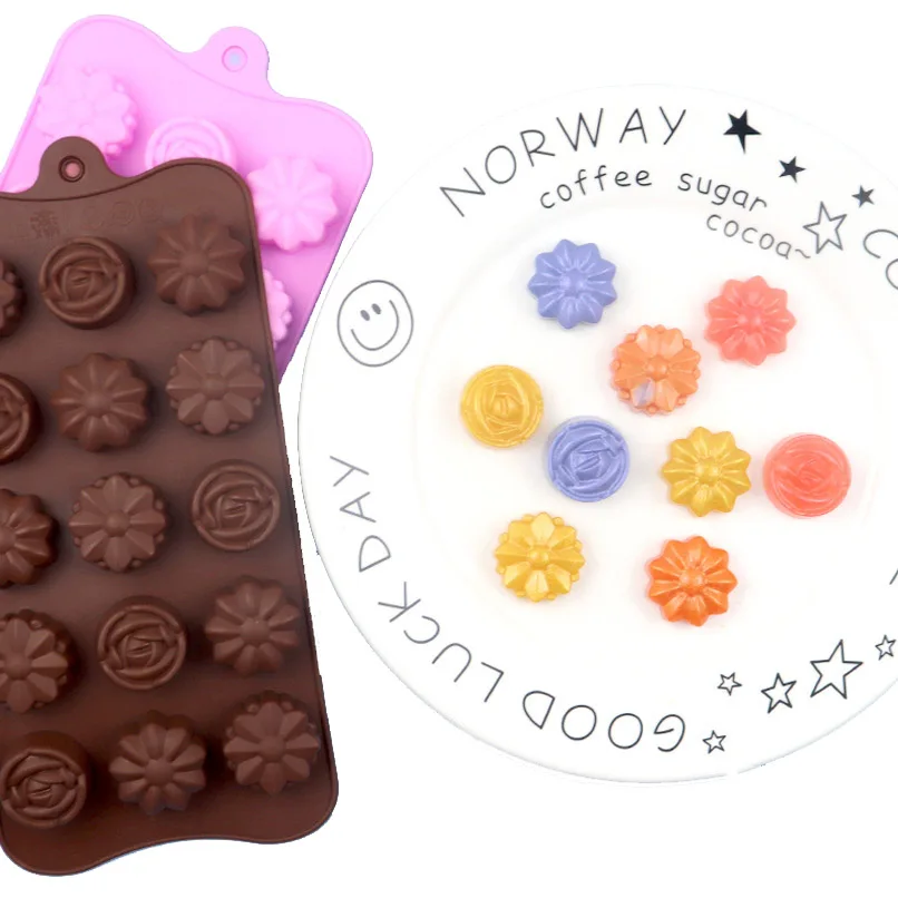 

15 Hole Rose Flower Chocolate Mold DIY Waffle Candy Ice Cube Baking Tool Soap Cake Donuts Sweets Mould Decoration Kitchen