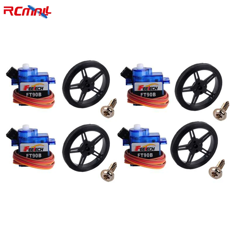 4 шт. Feetech FT90B цифровой микро Радиоуправляемый сервопривод, 180 градусов 6 в 1,5 кг ШИМ + 4 шт. колесных шин для роботов радиоуправляемых автомобилей дронов умных автомобилей