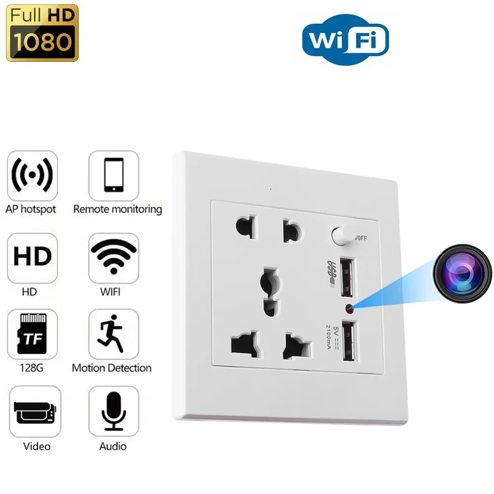 

1080P Мини Wi-Fi камера настенная розетка умный пульт дистанционного управления монитор Обнаружение движения видеорегистратор USB порт
