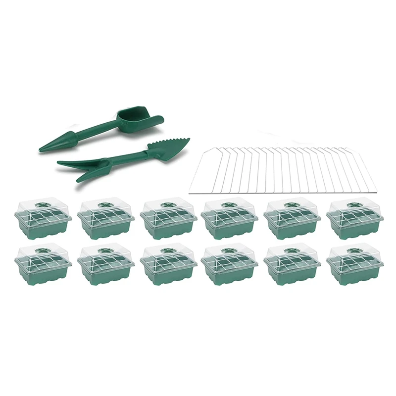 

12 Pack Seed Starter Tray Kit, 144 Cell Indoor Seedling Starting Trays With Humidity Dome Base Mini Greenhouse Plant