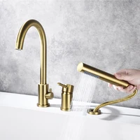 bathtub faucet widespread tub sink mixer tap brushed goldblack brass bathroom bath shower faucet with hand shower head