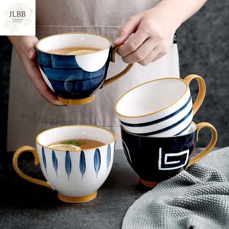 Japanese Ceramic Mug Hand Painted Large Capacity Mugs Travel Cup For Coffee Tea Milk Oatmeal Home Office Drinkware Handmade Gift