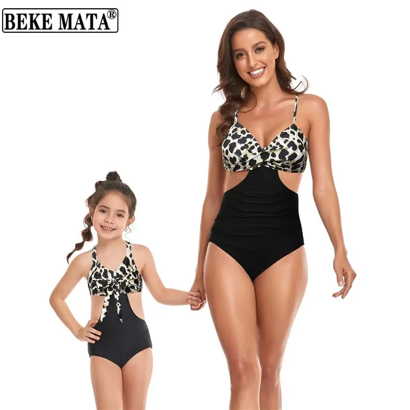 

BEKE MATA Mom And Daughter Matching Swimsuit 2022 Summer Leopard One-piece Style Mother Kids Girl Bikini Family Matching Set