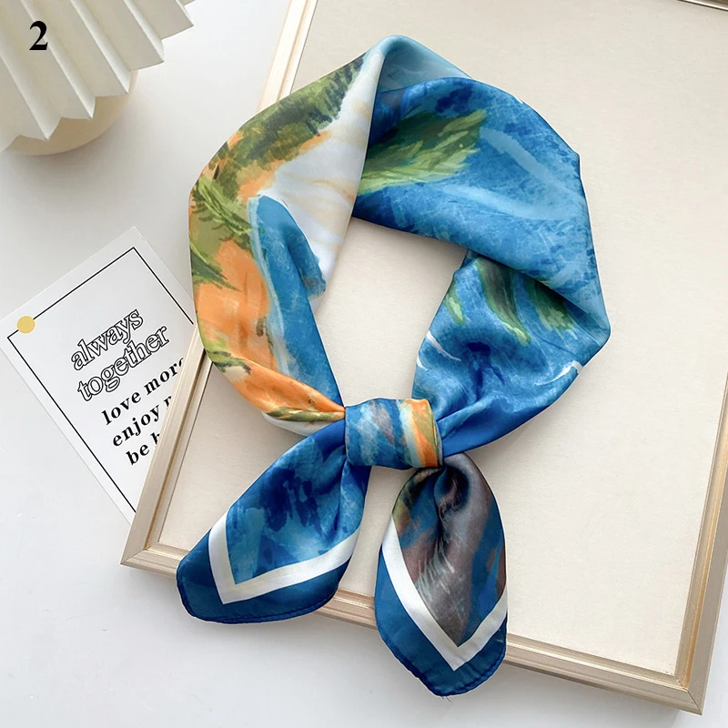 

2022 Summer Women Neckerchief Hair Scarf Small Shawl Headband Hijab Tulip Print Square Scarf Cherry Red Decorative Lady Scarves