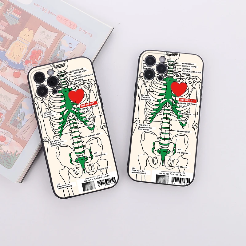 

Radiological Human Organs Skeleton Skull Love Art Case For iPhone11 12 13 Pro Max 14Pro 14Plus XS XR Liquid Silicone Phone Cover