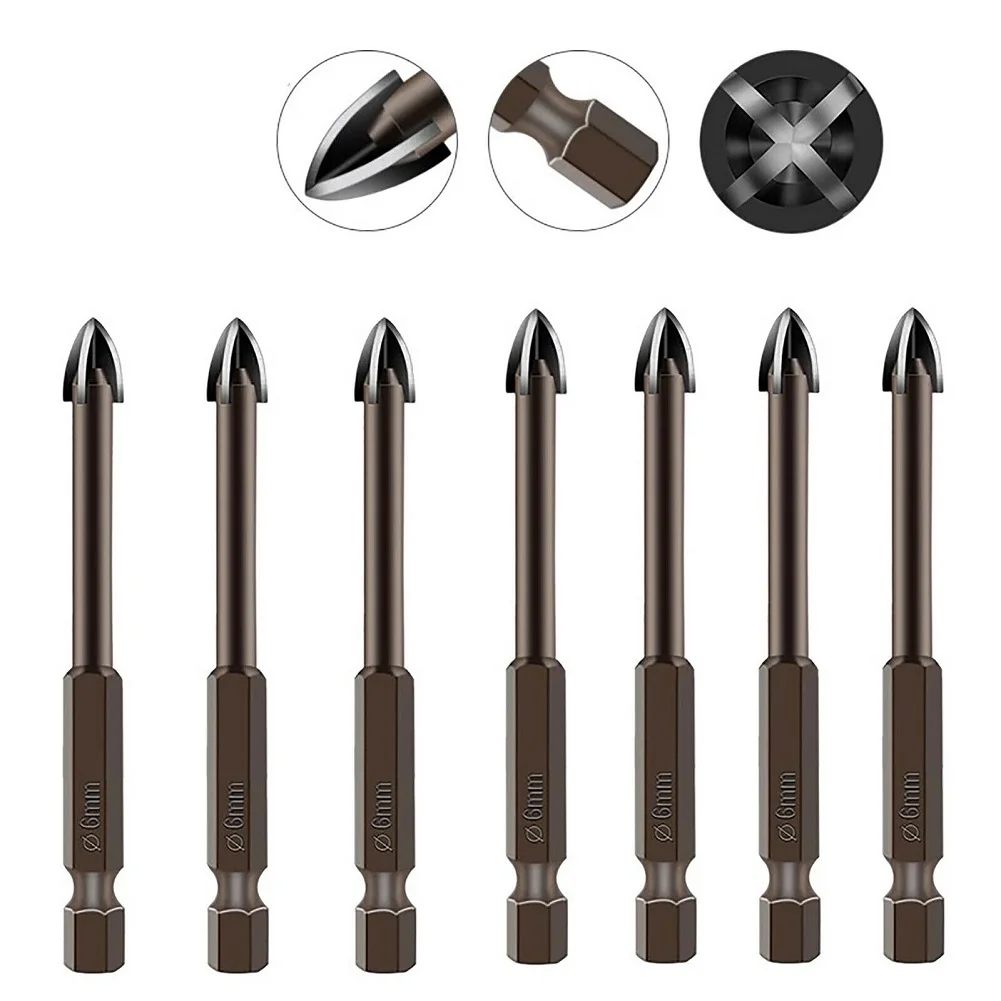 

10 Pcs Tile Porcelain Drill Bit Kit Marble Ceramic Glass Brick Hex Shank Spear Head 6mm Diameter 74mm Length Drill Bits