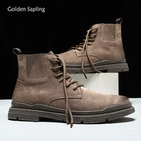 golden sapling fashion mens boots classics platform leisure shoes retro casual ankle boot genuine leather men tactical shoes