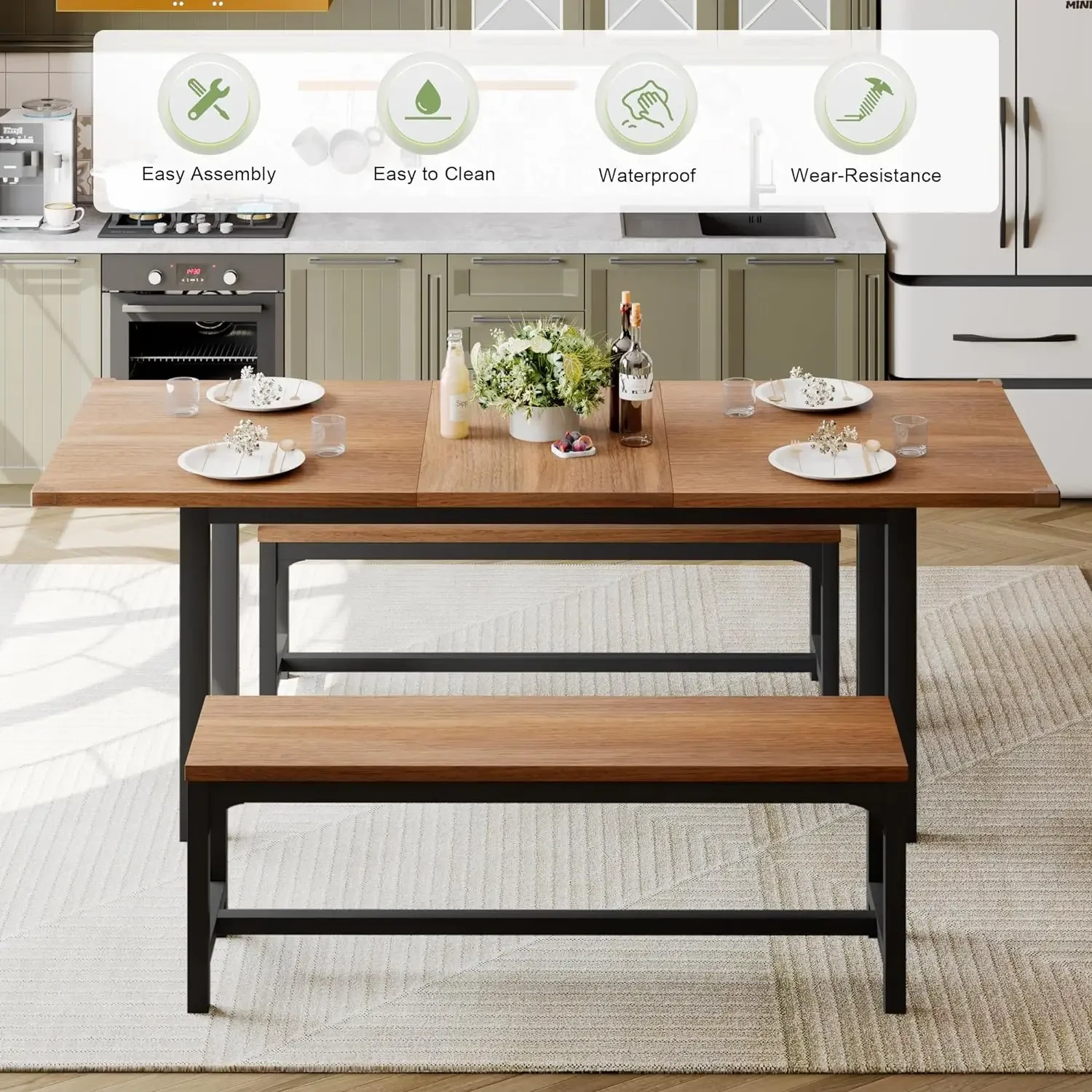 Набор из 63 обеденных столов для 4-6 дюймов выдвижной обеденный стол с 2 скамейками 3