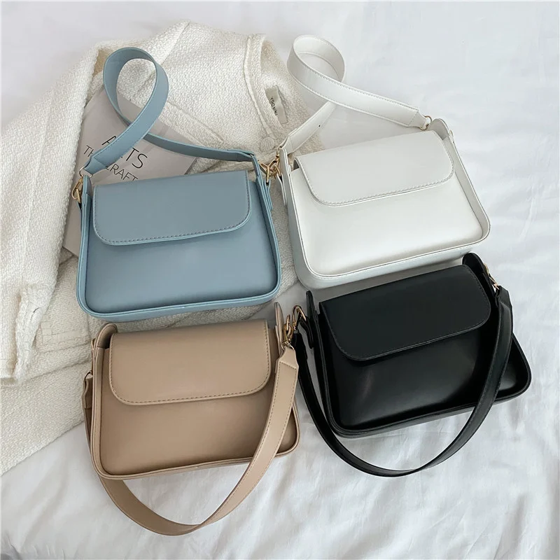Шикарные простые маленькие сумки на плечо с клапаном для женщин, однотонная сумка из искусственной кожи, клатч, Женский кошелек через плечо, сумка-мессенджер