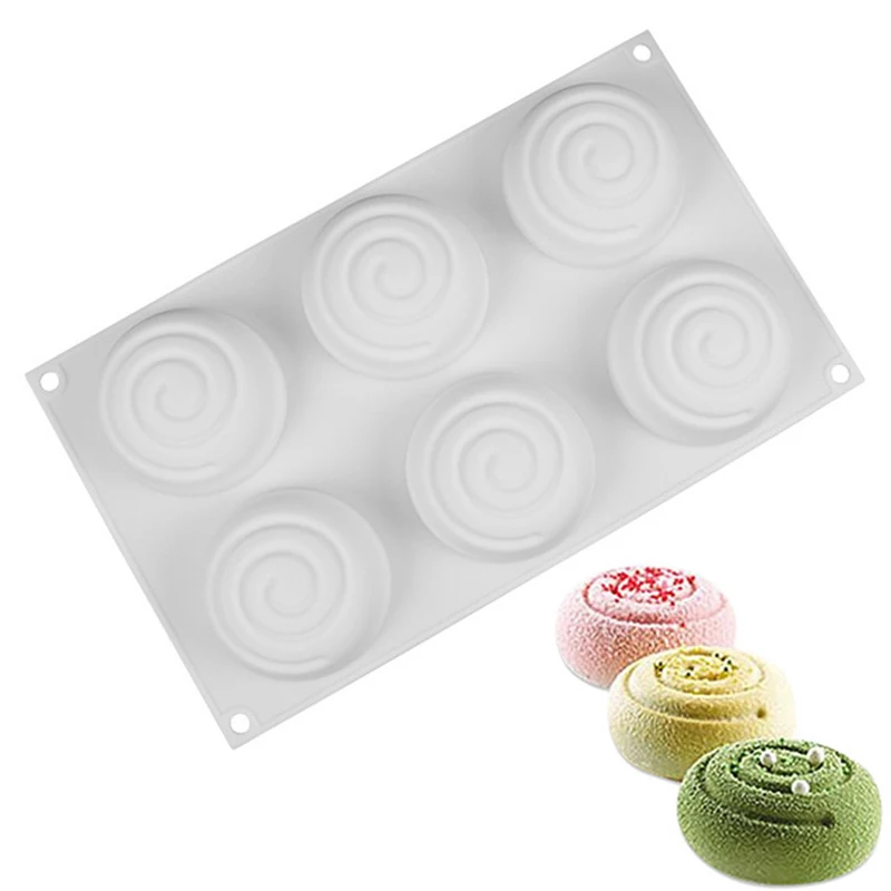 

DAISUHOOM 6 Cavity Spiral Silicone Cake Mold for Kitchen Desserts Chocolate Mousse Bread Bakeware Baking Mould Decorating Tools