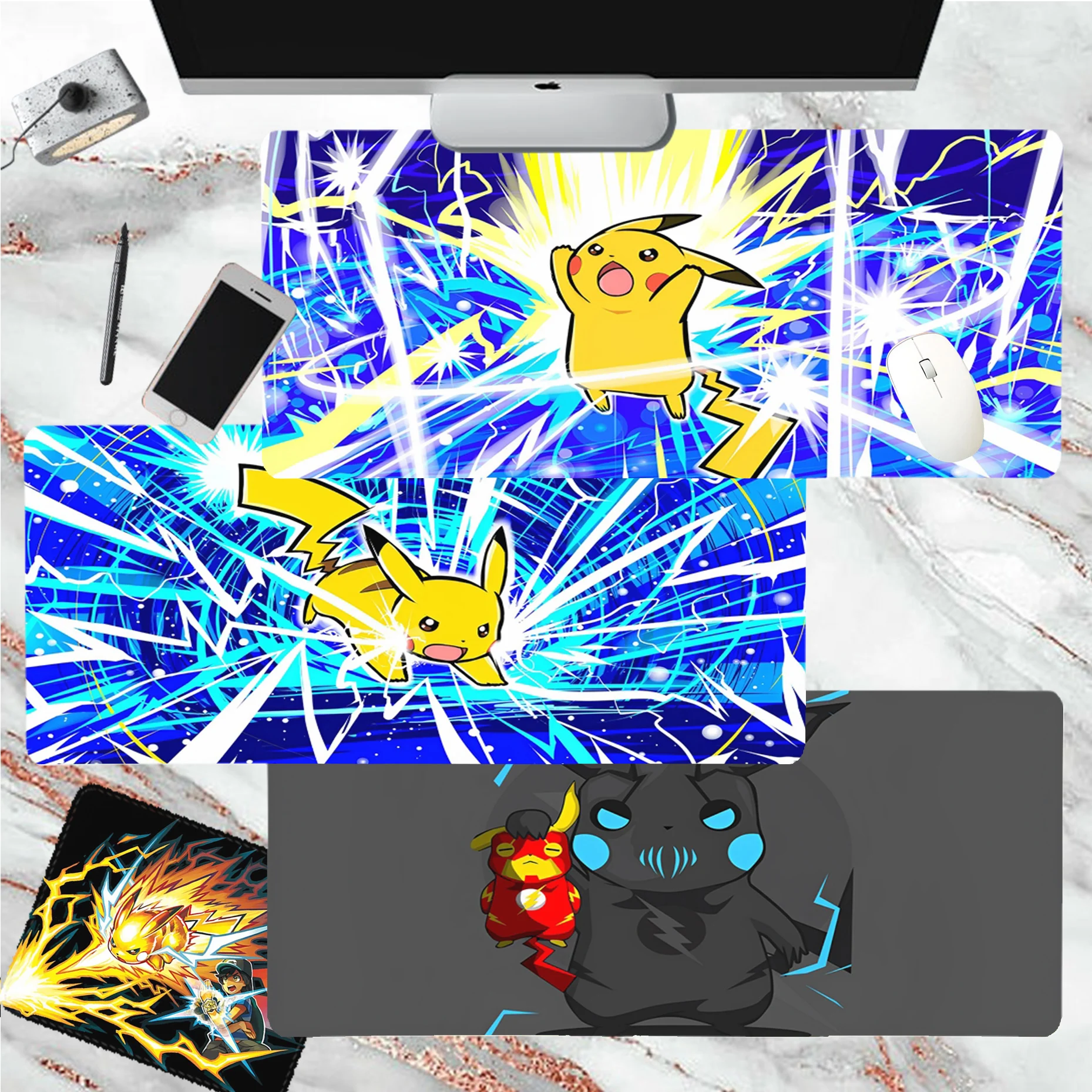 

Коврик для мыши в стиле аниме P-Pikachue, резиновый игровой коврик для клавиатуры с большими краями, с блокировкой по краям