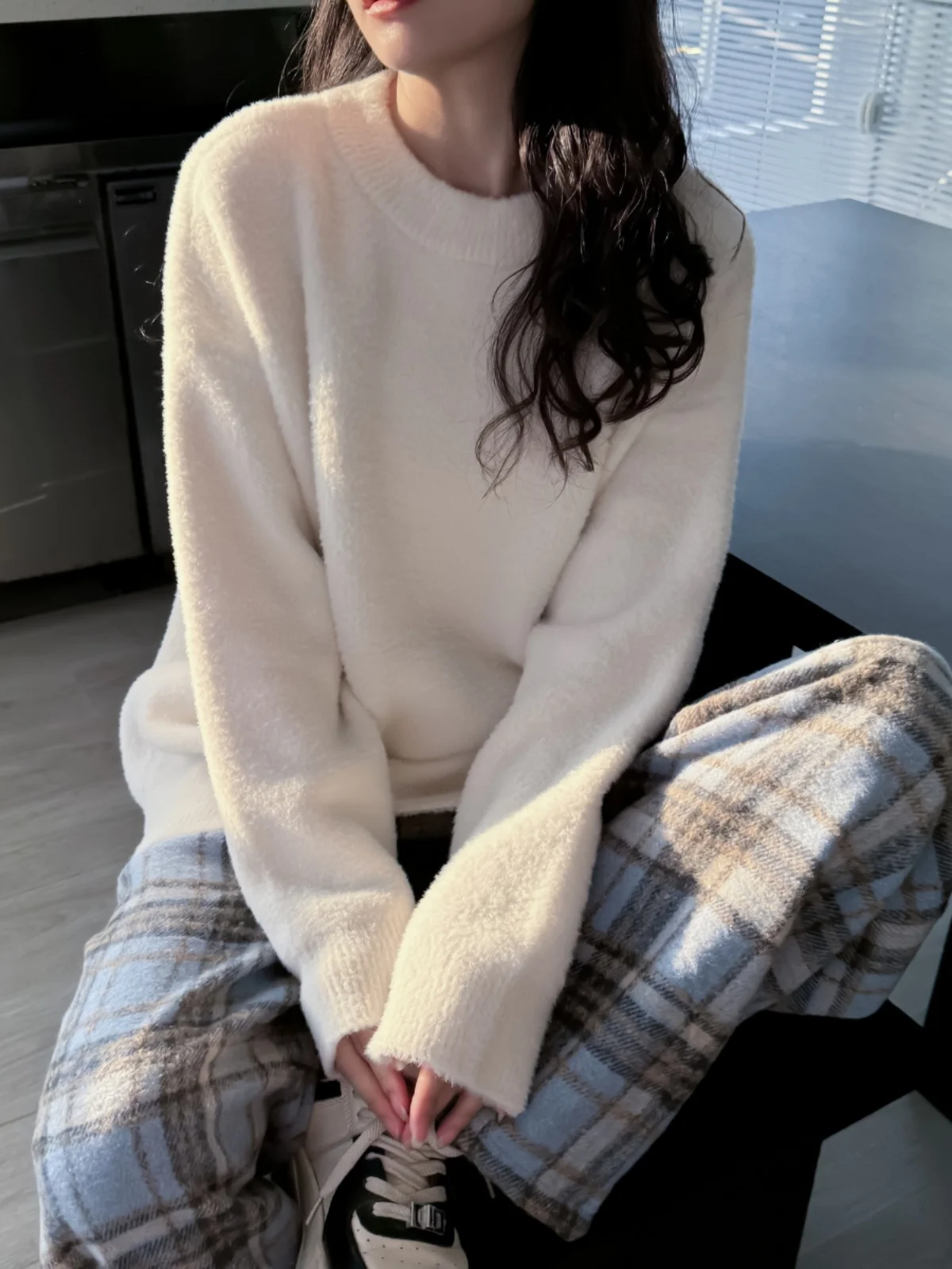 Осенне-зимний розовый свитер женский свободный однотонный норковый бархатный