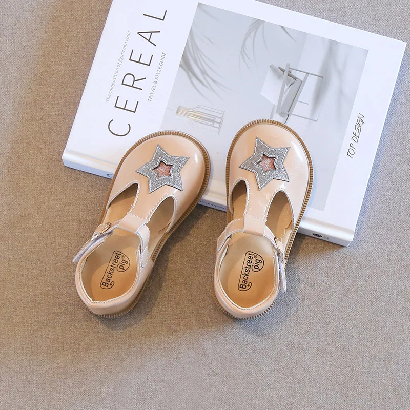 

Sweet Girl's sandals Genuine Leather Embroider Star children's casual shoes close toes soft bottom kids beach sandals