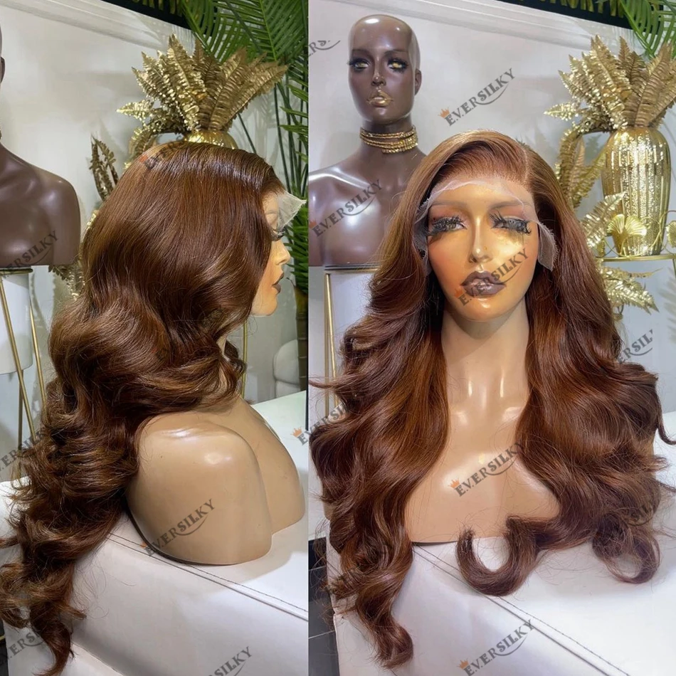 Eversilky Brown Auburn Wavy Remy Human Hair 13x6 Lace Front 150 Density Deep Parting Space Wigs for Black Women with Baby Hair