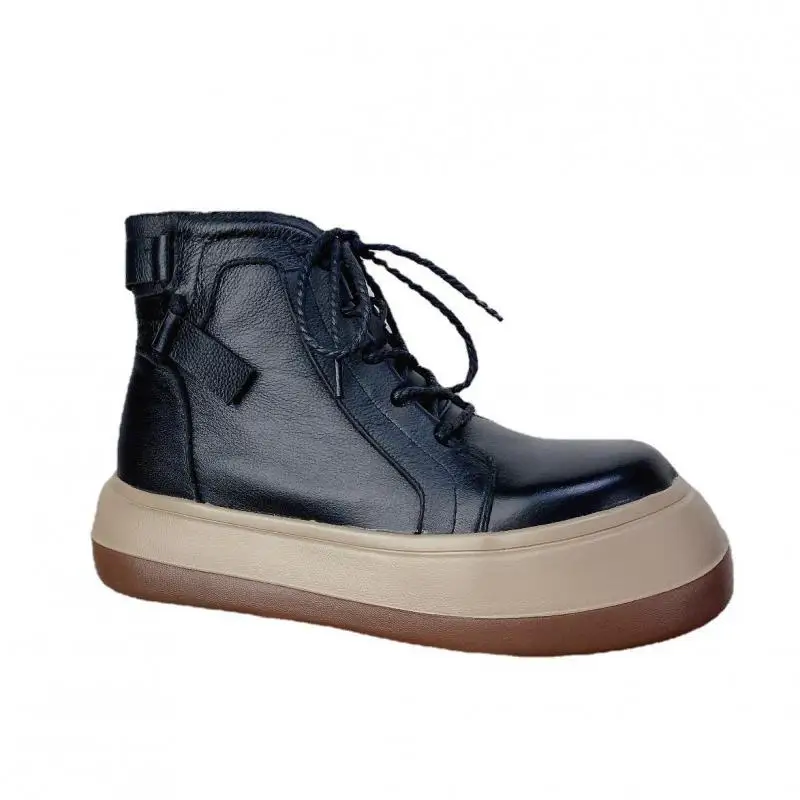 

YourSeason Ladies Vintage Boots 2022 Spring Winter Genuine Leather Lace-Up Concise Handmade Women Ankle Thick Platform Shoes