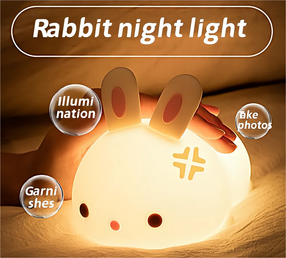 

LED Night Light Touch Sensing Remote Control Multicolor USB Rechargeable Silicone Rabbit Lamp Baby Toy Gift Bedroom Light