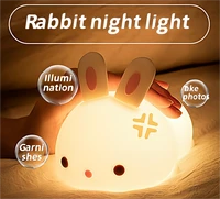 led night light touch sensing remote control multicolor usb rechargeable silicone rabbit lamp baby toy gift bedroom light