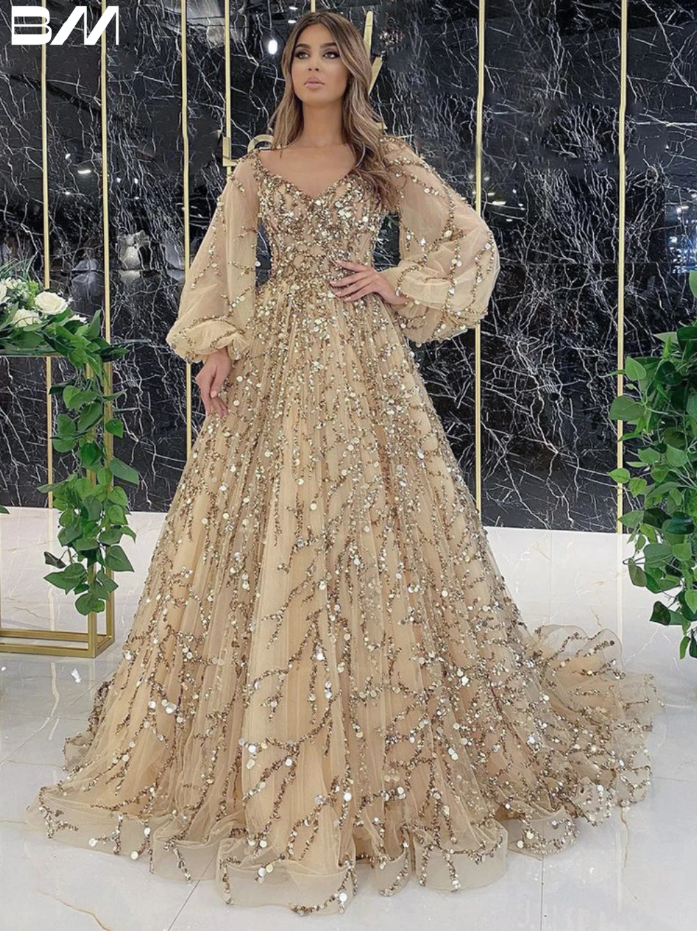 

Sparkly O-neck Evening Dresses Luxury Party Ball Gown Bridal Gown Classic Floor-length Bride Dresses Vestidos De Novia