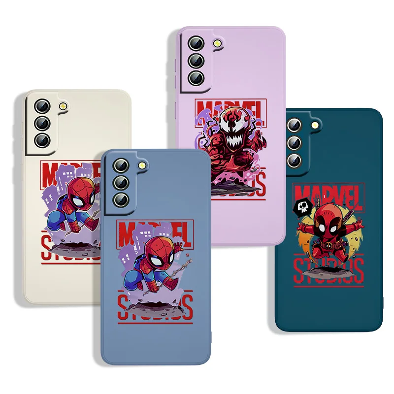 

Cute Spiderman Marvel For Samsung S22 S21 S20 FE S10 Note 20 10 Ultra Lite Plus Liquid Rope With Lanyard Phone Case Capa