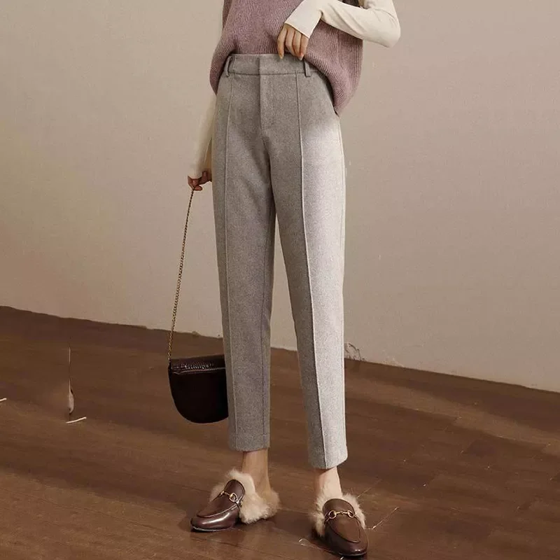 

В Елочку женская модель весна-осень 2021 Новинка шерстяные Костюмные брюки с высокой талией свободного кроя