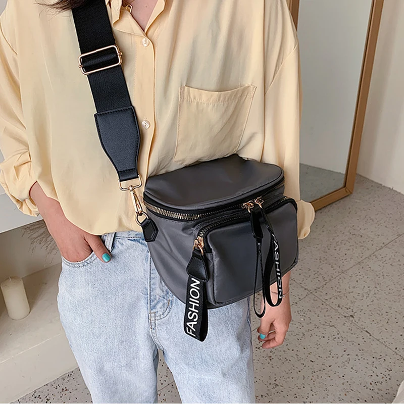 Nylon Messenger Crossbody Bag Cute Chic Women Shoulder Bag Zipper Large Capacity Shopper Bags Pure Color Casual Tote Outdoor Bag