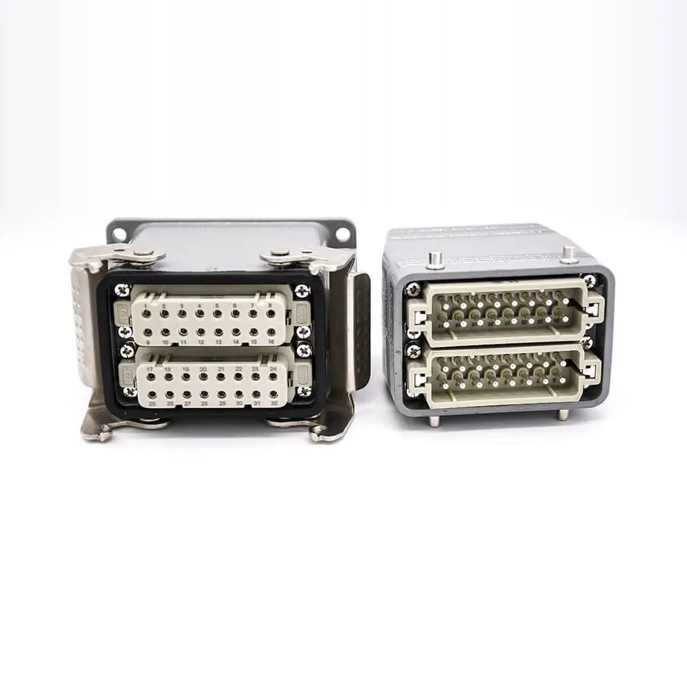 Фото Разъем H32A Heavy Duty 32-контактный PG29, штекер-гнездо, стыковочный, с корпусом-застежкой, для монтажа на поверхность, с кабельным вводом №1