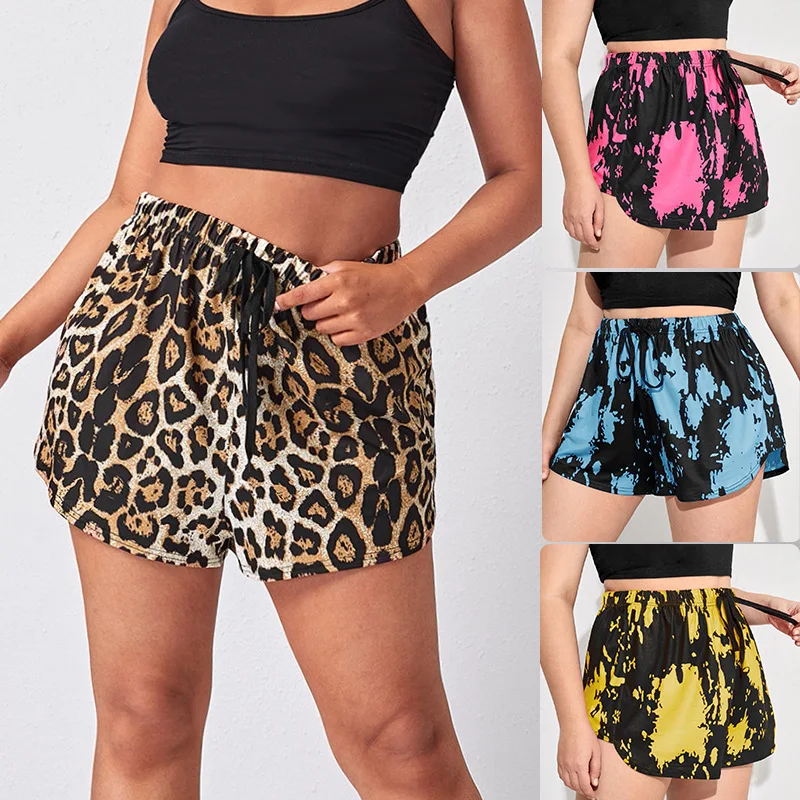 

New Women Summer Short Printed Ruffles Belt Vintage Leopard Big Large Plus Sizes Casual Party Fashion Shorts