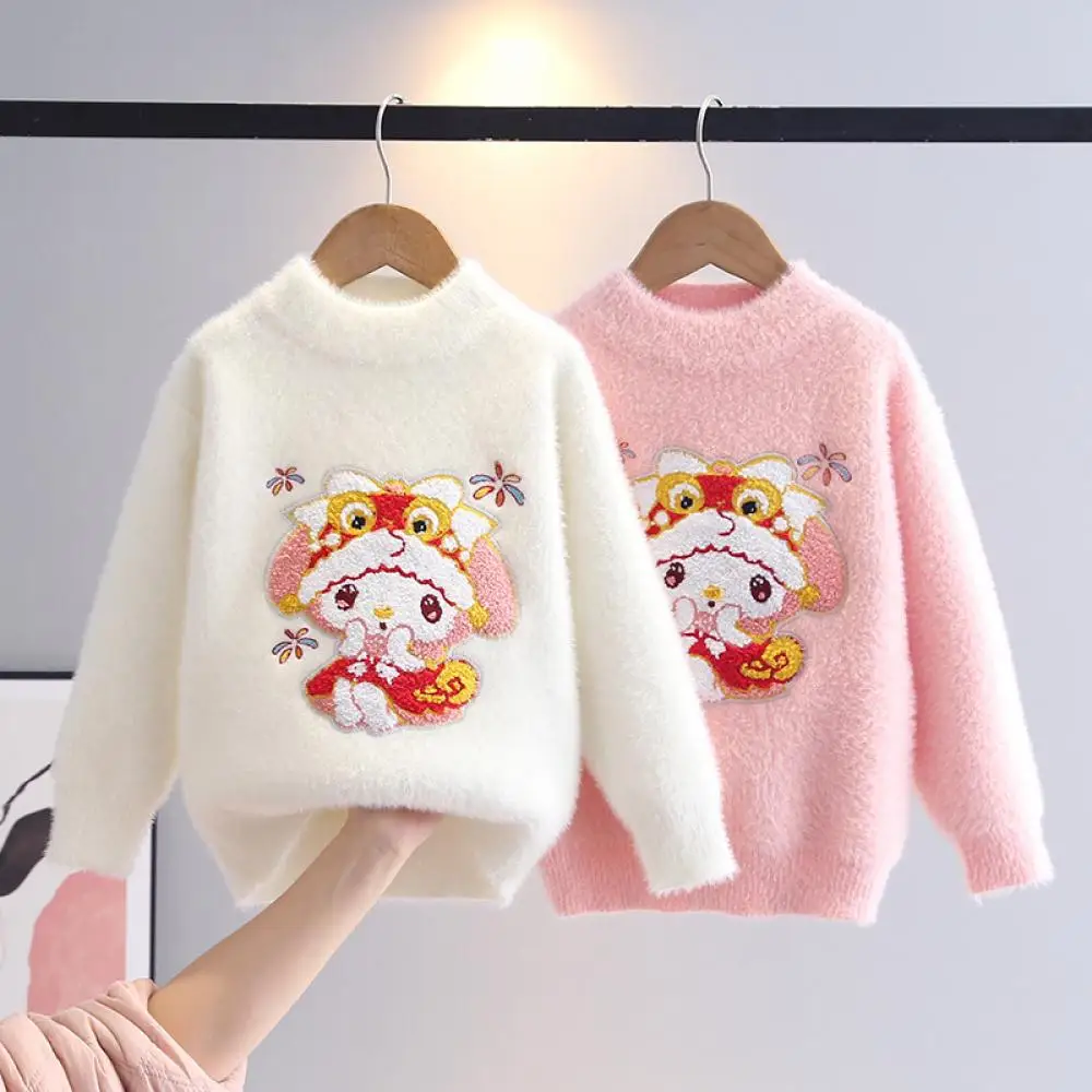 Вязаный свитер Sanrio My Melody для девочек плюшевые топы с круглым вырезом кавайный