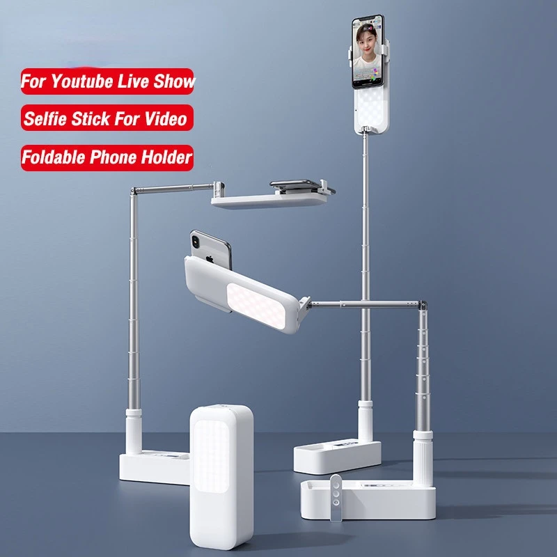 

Portable Phone Holder For Smartphone Retractable Wireless Live Broadcast Stand Dimmable Selfie LED Fill Light For Video