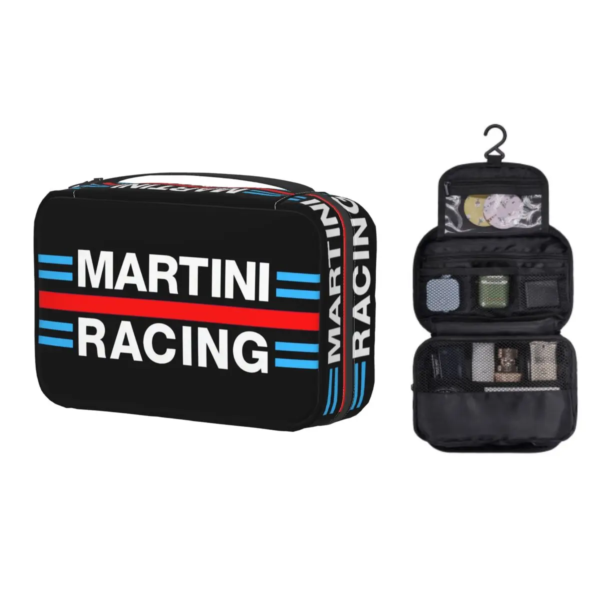 

Custom Martini Racing Stripe Travel Cosmetic Bag Women Italian Motor Racing Makeup Toiletry Organizer Beauty Storage Dopp Kit
