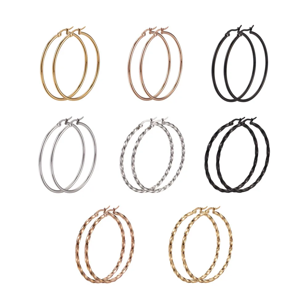 

8Pairs Stainless Steel Simple Hoop Earrings Big Round Circle Earring Set for Women Smooth Twisted Earring Fashion Jewelry