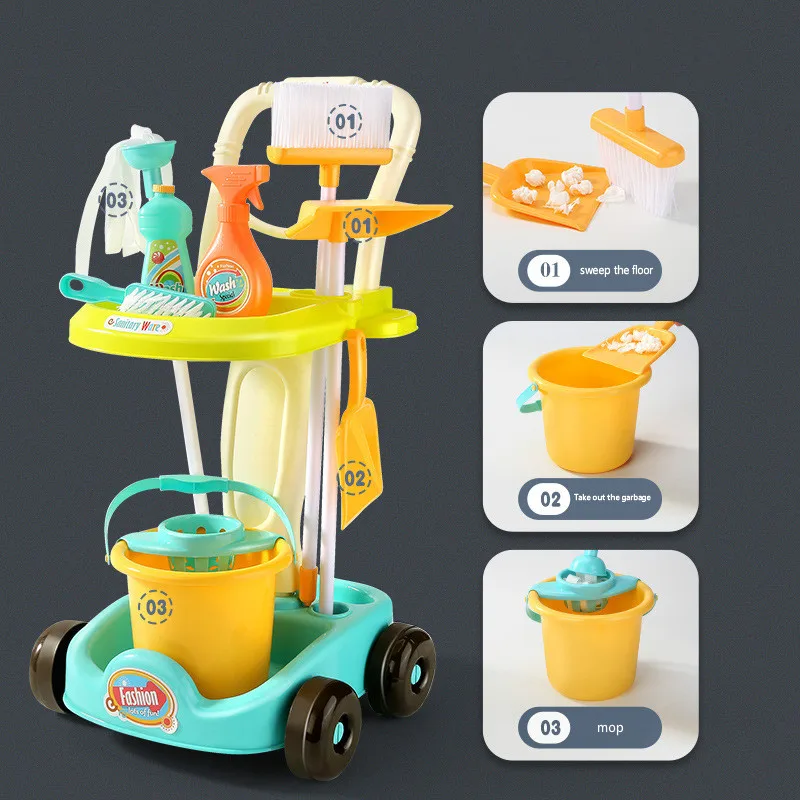 

Children's Simulation Sweeping Cleaning Kit Cleaning Housework Baby Early Education Toy Tools Trolley Children's House Gift
