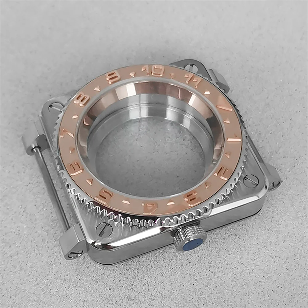 

42MM Stainless Steel Square Case Gear Ring Sapphire Glass Rose Gold Inner Ring for NH35/ NH36/ 4R/ 7S Movement SUB Watch Shell