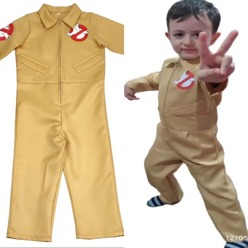 

Kids Halloween Costumes Boy Movie Theme Ghostbuster Cosplay Dress Up Children Yellow Jumpsuit Cloths New Year Party Uniforms