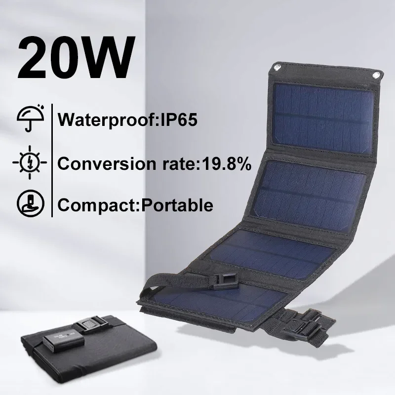 

20W Portable Solar Panel Foldable 5V USB Cell Battery Charger Waterproof for Phone RV PAD Mobile Power Battery Charger Outdoor