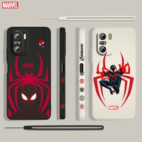 marvel red spiderman hero for xiaomi redmi k50 k40 gaming 10 9 9a 9t 9at 8 8a 7 6 pro 4g 5g liquid left rope phone case fundas