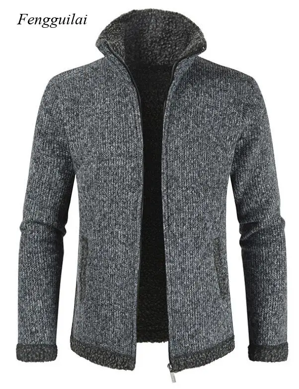 

Мужской кардиган, многоцветный Повседневный кардиган на молнии с воротником-стойкой, бархатный плотный свитер, модный свитер, куртка