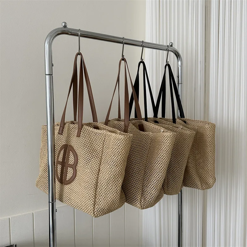 

CEAVNI Large Capacity Woven Fashion Tote Bag 2023 Commuter Shoulder Bag Casual Large Bag for Women Seaside Resort Style