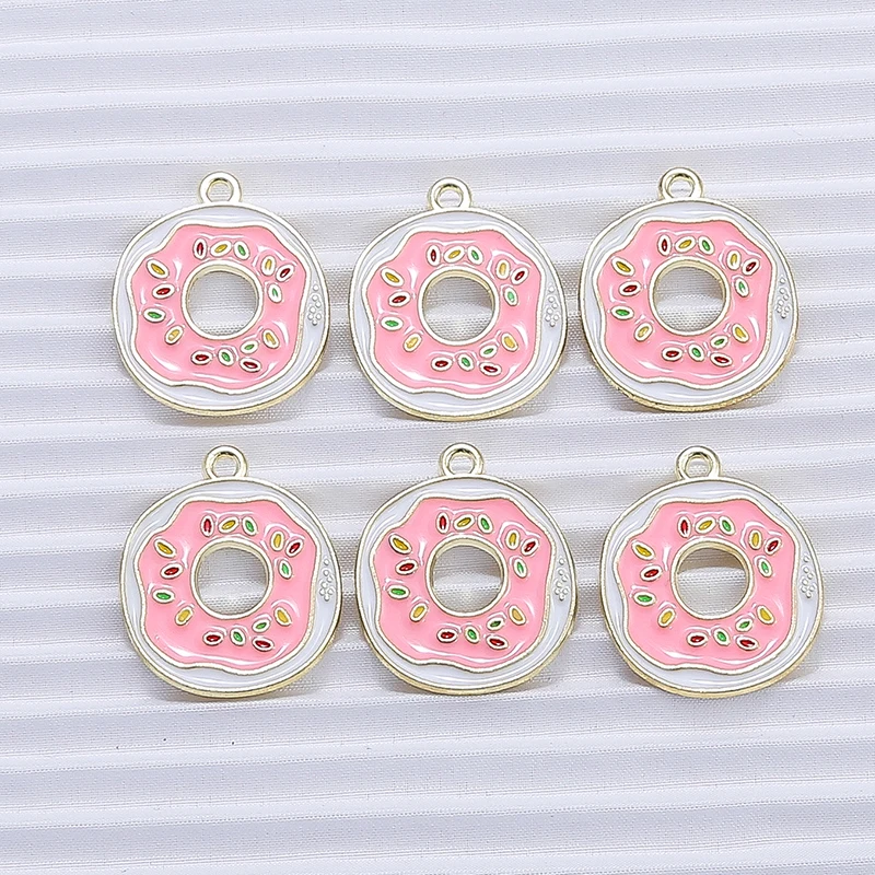 10pcs 20x23mm Cute Enamel Food Donut Charms for Jewelry Making Drop Earrings Pendants Necklaces DIY Bracelets Crafts Accessories