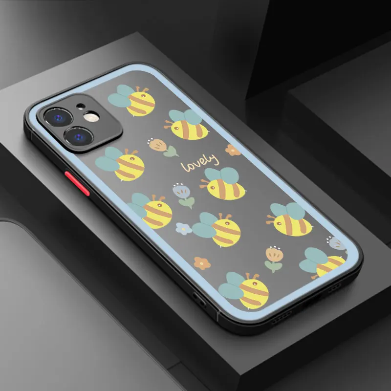 Animal Bee Duck Flowers Frosted Translucent Phone Case For Apple iPhone 12 13 Mini 11 14 15 16 Pro Max 7 8 Plus