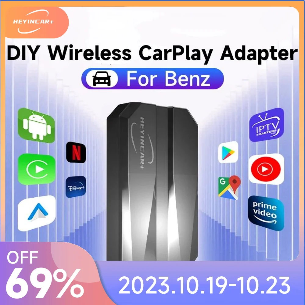 

2023 HEYINCAR 5IN1 Wired to Wireless CarPlay Android Auto Adapter For Benz A/C/E/S GLA/GLB/GLC300 GLE GLS Netflix Iptv YouTube