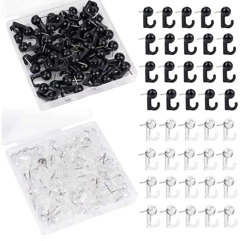 

50pcs/box Push Pin Hooks Plastic Heads Pin Tacks Clear Wall Thumb Tacks Hanging Nails Decorative Push Pins for Cork Bulletin