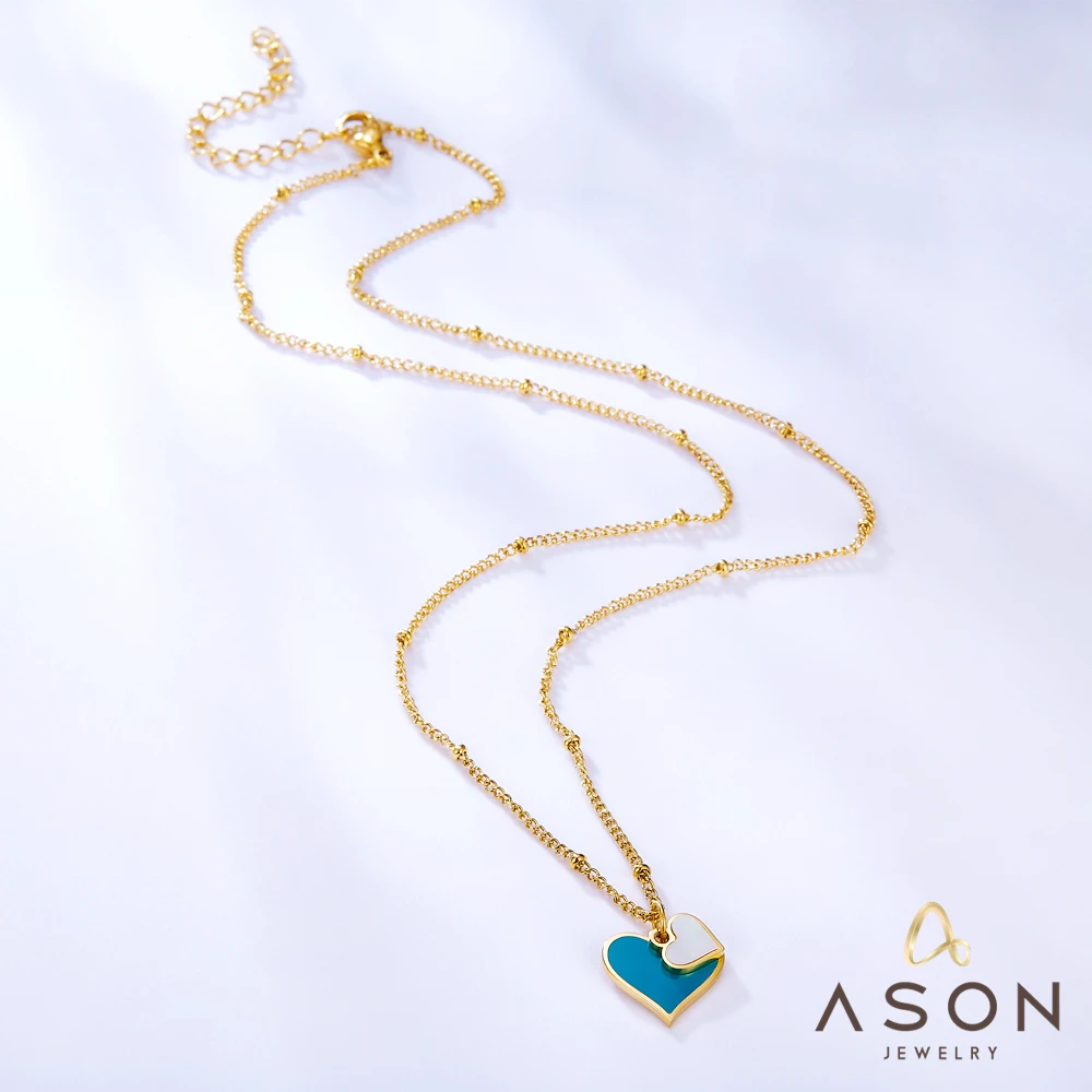 Ожерелье с подвеской в форме двух сердец ASONSTEEL, золотого цвета, из нержавеющей стали, 45+5 см, для женщин, на вечеринку, в подарок, ювелирные украшения на шею.