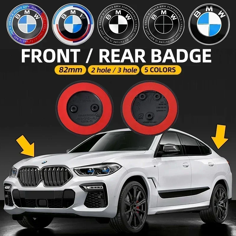 1pcs 82mm ABS 2 3 Hole Car Bonnet Hood Front Rear Trunk Badge Logo Emblem Sticker for BMW E87 E46 E28 E60 G20 G03 G05 F10 E93