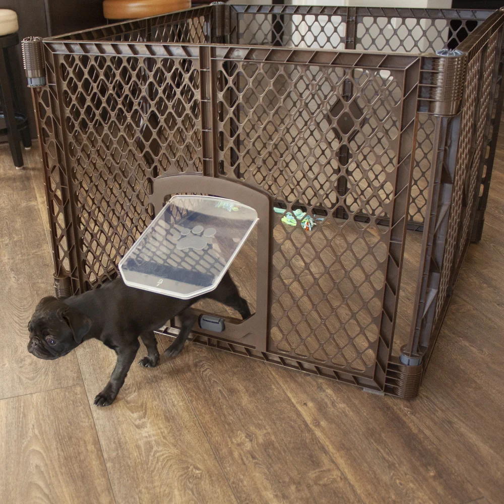 

North States MyPet Petyard Passage 4 Panel Plastic Dog Playpen, Indoor Outdoor, Brown dog playpen fence