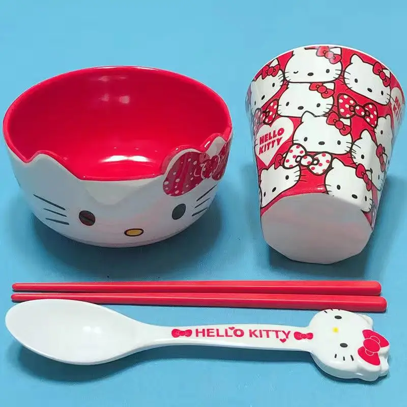 

Sanrio Kawaii Anime Figure Hello Kitty Child Tableware Set My Melody Thicken Anti-Fall Cute Cartoon Bowl Food Grade Doll Gift